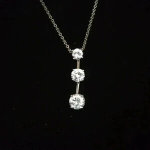 Sterling silver triple stone cubic zirconia pendant necklace
